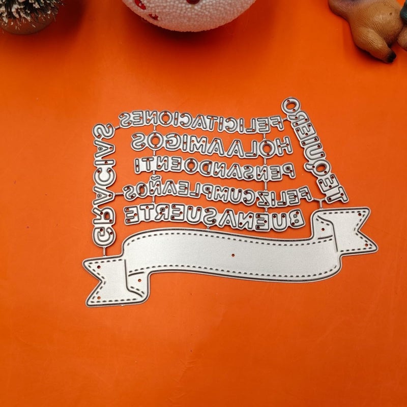 Feemkota Spanish Words Die Cuts for Card Making Español Banner Stamps Ribbon Cutting Dies for DIY Paper Scrapbooking Crafts Embossing Decorations - Image 4